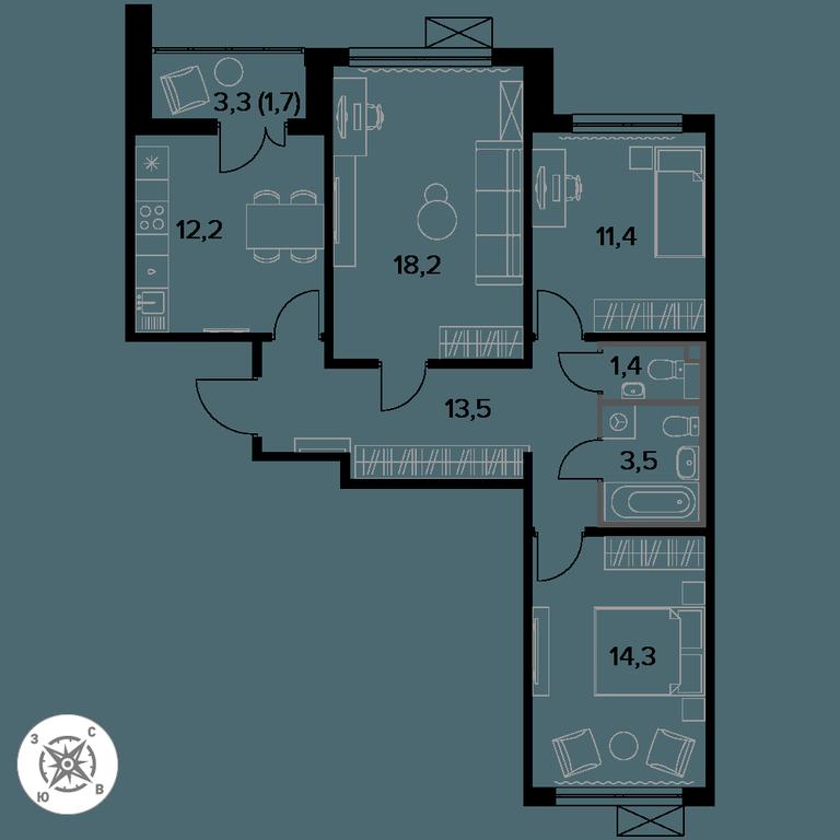 3-BD Apartment Sale, 76.2 sq. m. at Pervyi Leningradskiy, Pervy Leningradskiy Residential Complex, Moscow, Russia #1 3-BD Apartment Sale, 76.2 sq. m. at Pervyi Leningradskiy, Pervy Leningradskiy Residential Complex, Moscow, Russia #1