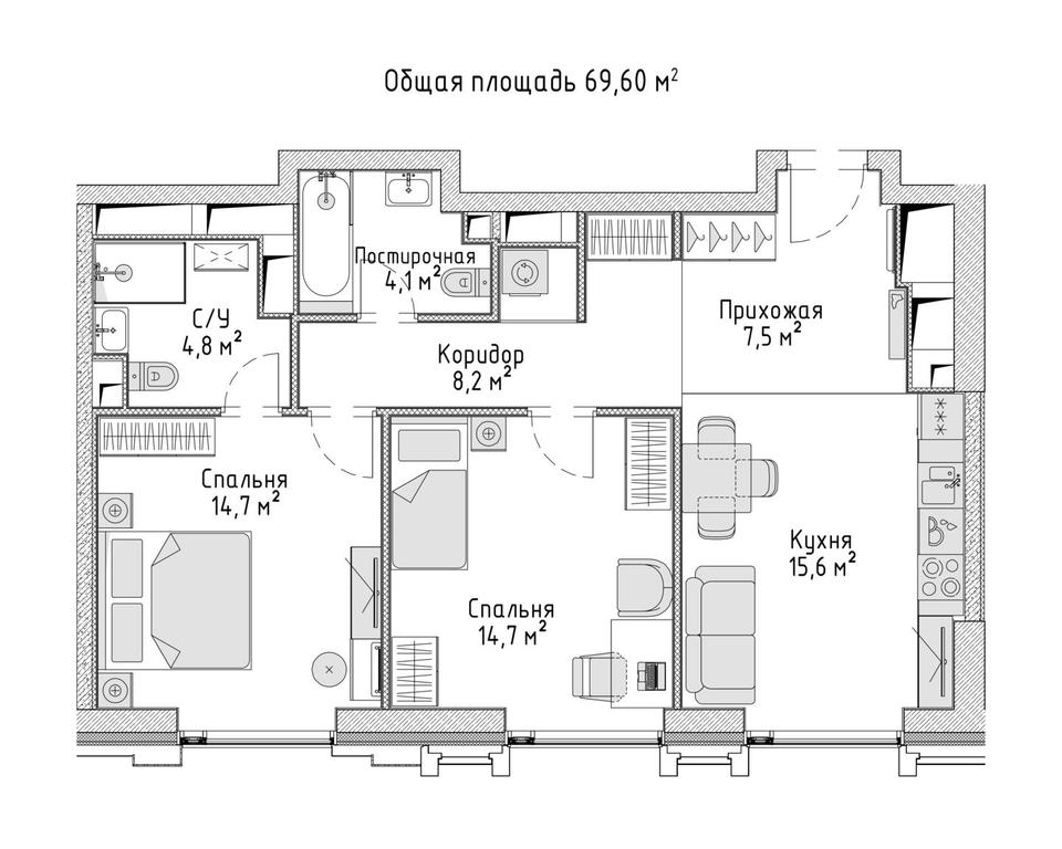 2-BD Apartment Sale, 70.4平方米 at City Bay, Volokolamskoye Highway, 95с3, Moscow, Russia #1