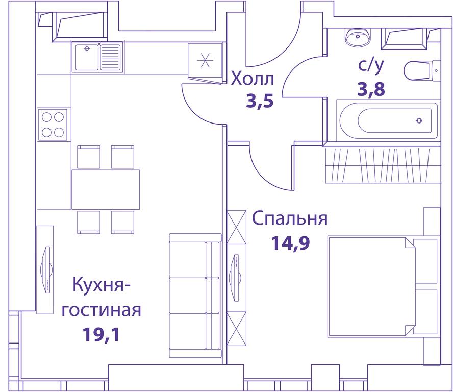 1-BD Apartment Sale, 43平方米 at Fresh, Orekhoviy Boulevard, 24к1, Moscow, Russia #1