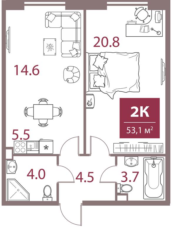 1-BD Apartment Sale, 53.1 sq. m. at Legacy, Michurinsky Avenue, 30А, Moscow, Russia #1