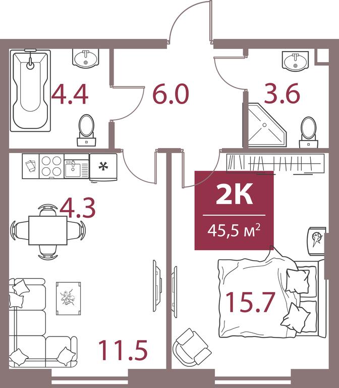 1-BD Apartment Sale, 45.5 sq. m. at Legacy, Michurinsky Avenue, 30А, Moscow, Russia #1