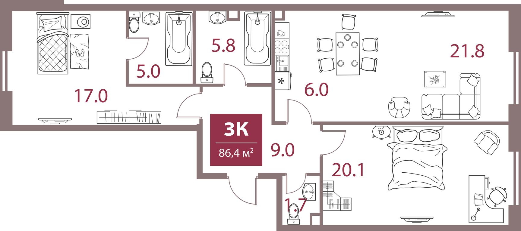 2-BD Apartment Sale, 86.4 sq. m. at Legacy, Michurinsky Avenue, 30А, Moscow, Russia #1 2-BD Apartment Sale, 86.4 sq. m. at Legacy, Michurinsky Avenue, 30А, Moscow, Russia #1
