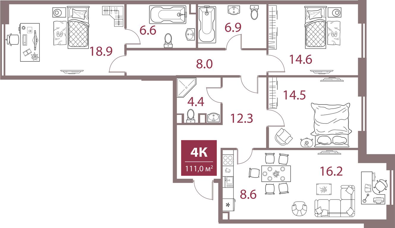3-BD Apartment Sale, 111 sq. m. at Legacy, Michurinsky Avenue, 30А, Moscow, Russia #1