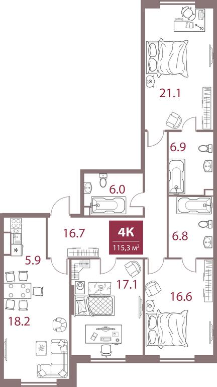 3-BD Apartment Sale, 115.3 sq. m. at Legacy, Michurinsky Avenue, 30А, Moscow, Russia #1
