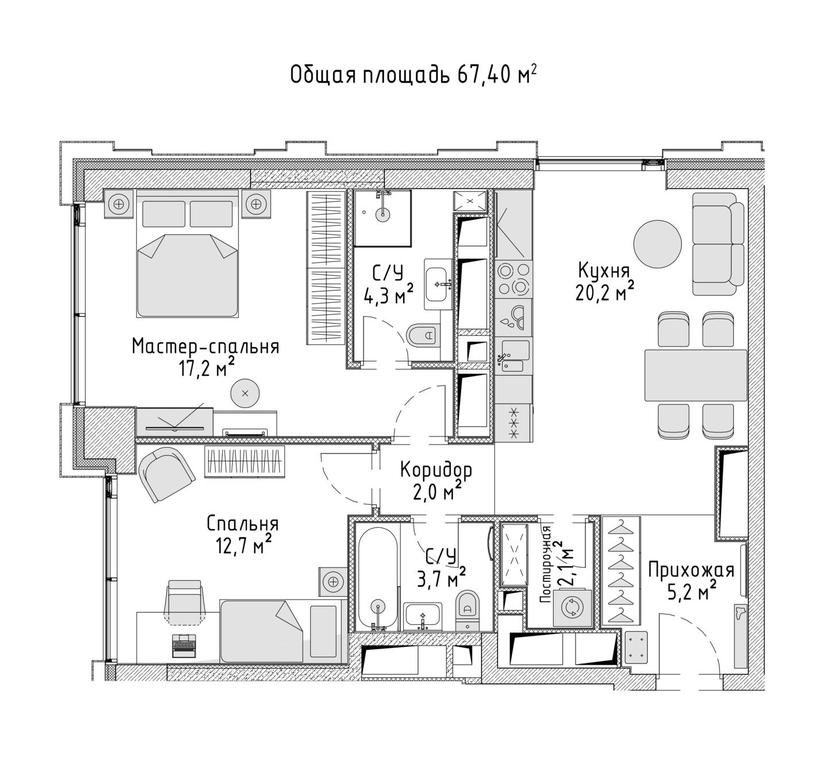 2-BD Apartment Sale, 68.1 sq. m. at City Bay, Volokolamskoye Highway, 95с3, Moscow, Russia #1
