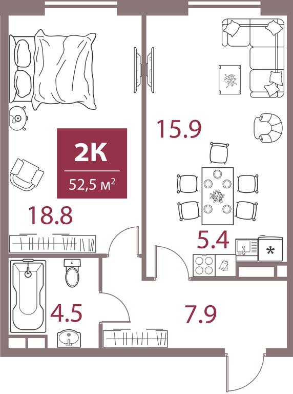 1-BD Apartment Sale, 52.5平方米 at Legacy, Michurinsky Avenue, 30А, Moscow, Russia #1