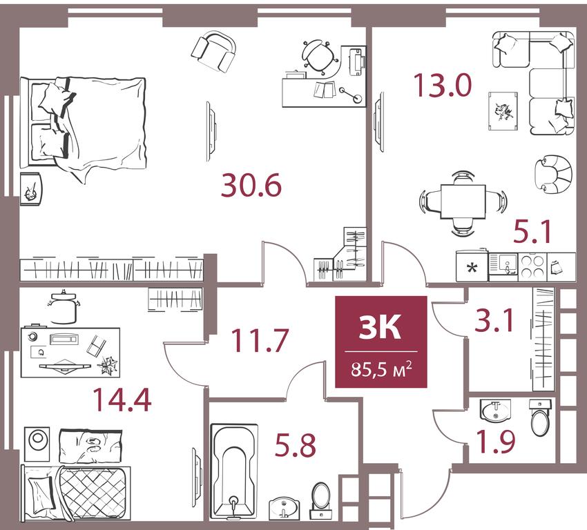 2-BD Apartment Sale, 85.5 sq. m. at Legacy, Michurinsky Avenue, 30А, Moscow, Russia #1 2-BD Apartment Sale, 85.5 sq. m. at Legacy, Michurinsky Avenue, 30А, Moscow, Russia #1