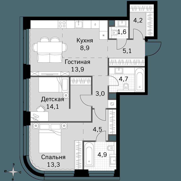 3-BD Apartment Sale, 78.2平方米 at Amber City, 3rd Khoroshyovsky Drive, 3А, Moscow, Russia #1