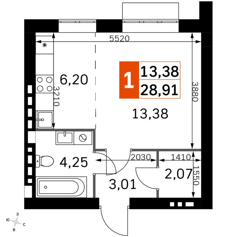 Apartment Sale, 28.91 sq. m. at Zhavoronki Club, zhiloy kompleks Akkord Smart-kvartal, Mitkino Village, Odintsovskiy City District, Moscow Region, Russia #2