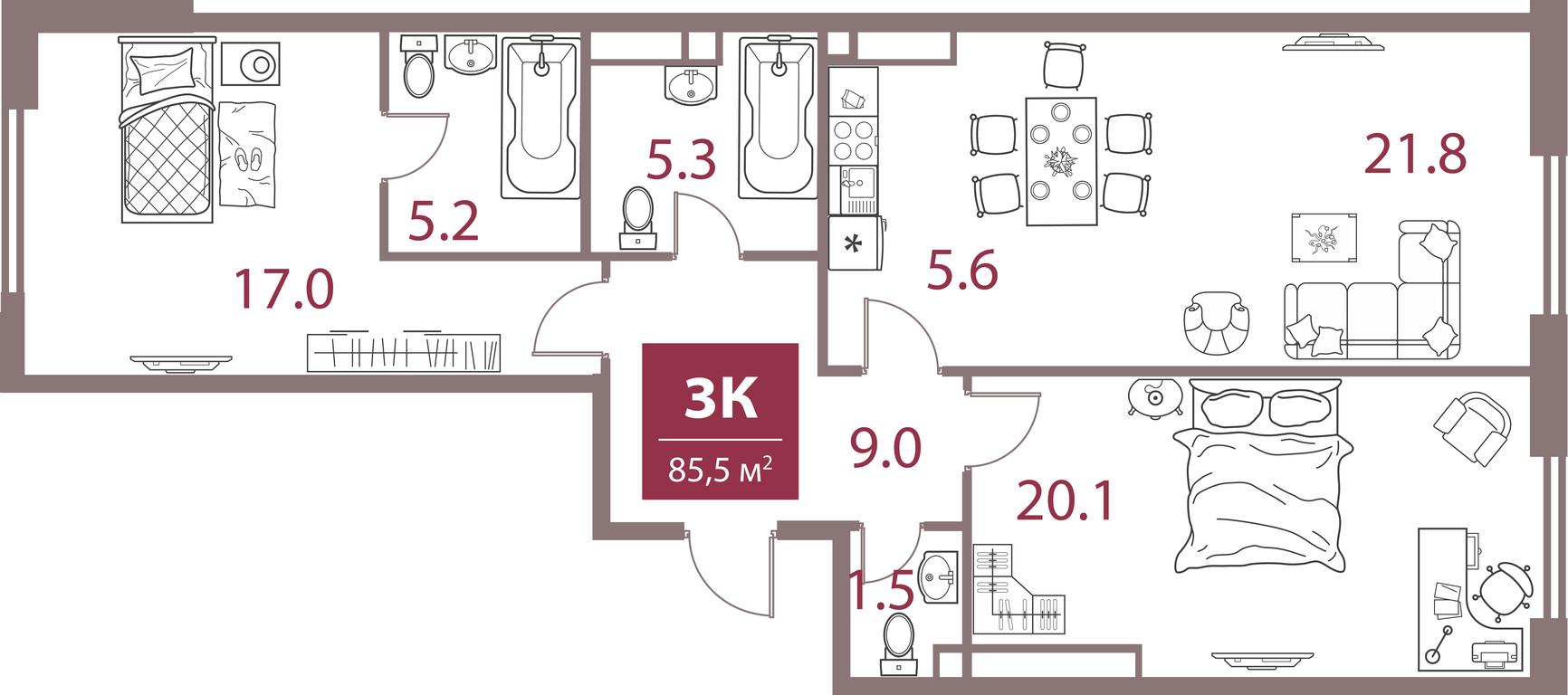 2-BD Apartment Sale, 85.5 sq. m. at Legacy, Michurinsky Avenue, 30А, Moscow, Russia #1