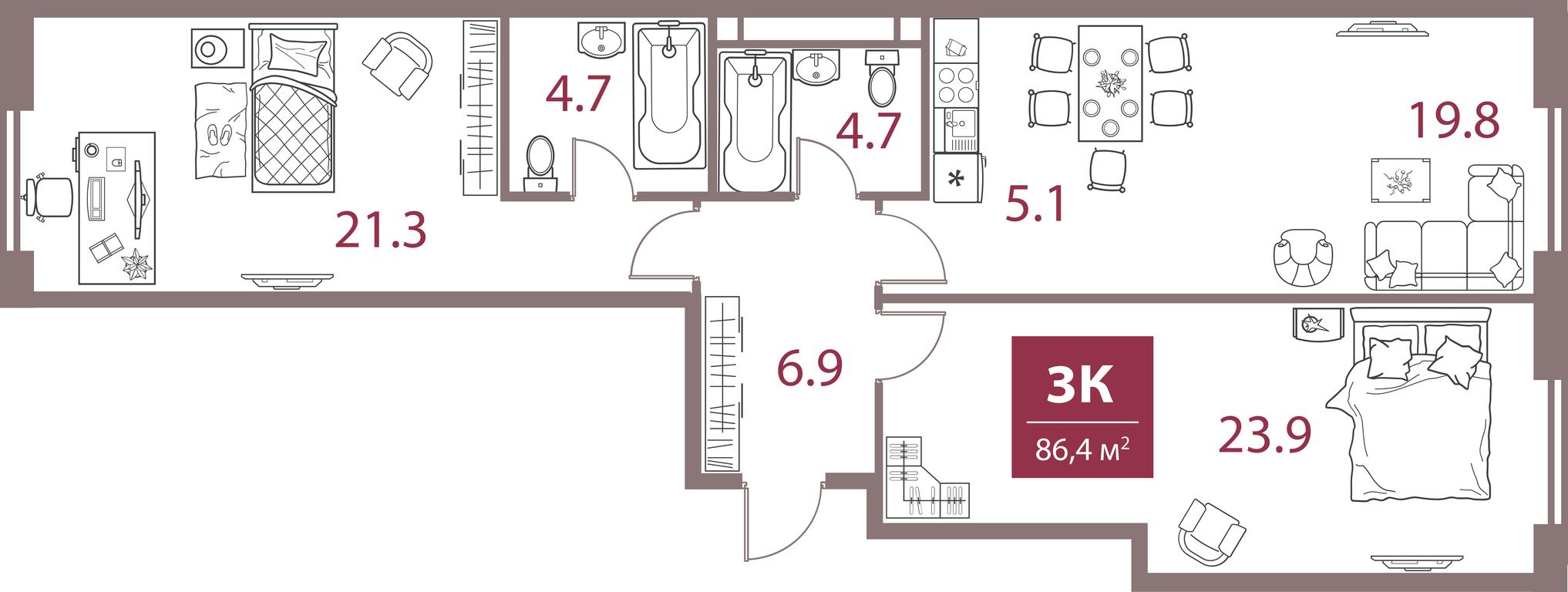 2-BD Apartment Sale, 86.4平方米 at Legacy, Michurinsky Avenue, 30А, Moscow, Russia #1