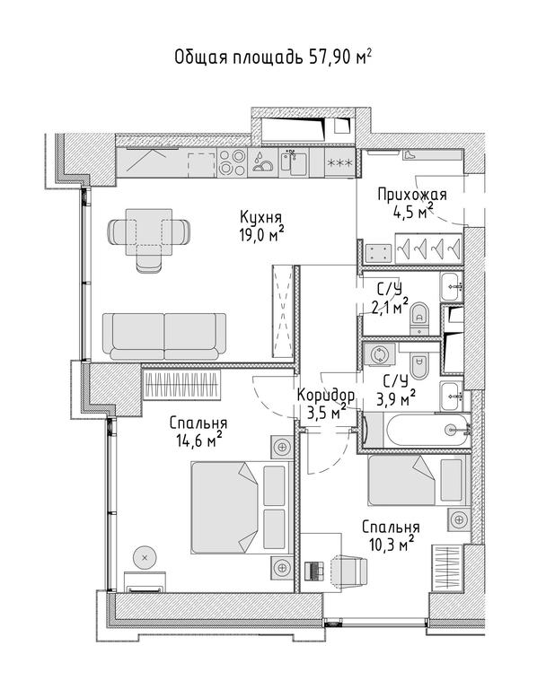 2-BD Apartment Sale, 57.8平方米 at City Bay, Volokolamskoye Highway, 95с3, Moscow, Russia #1