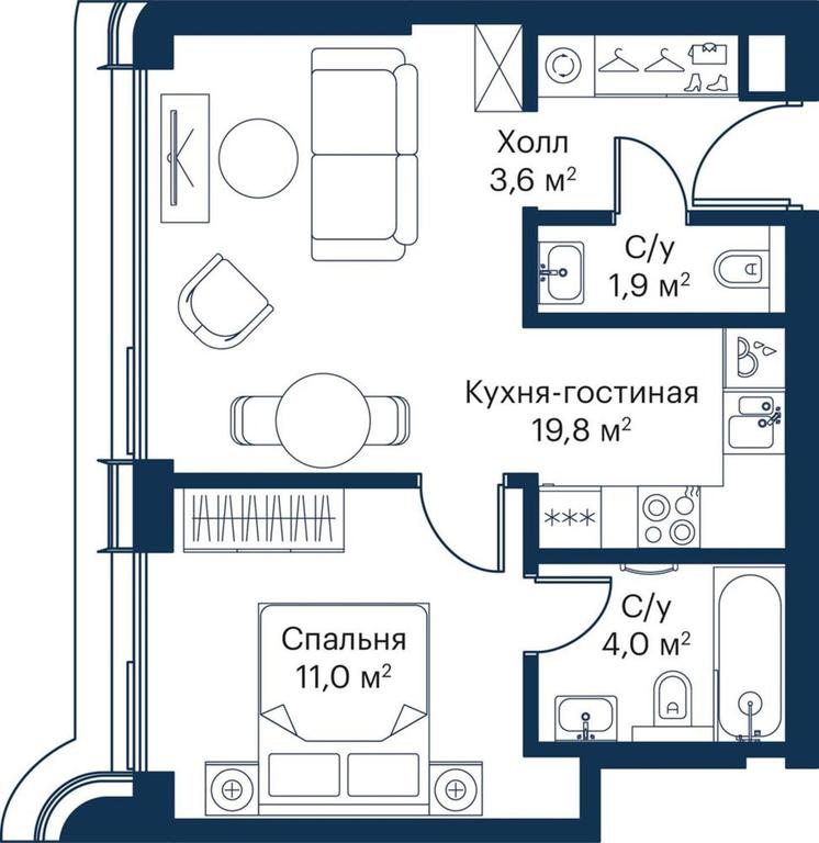1-BD Apartment Sale, 39.79 sq. m. at City Bay, Volokolamskoye Highway, 95с3, Moscow, Russia #1