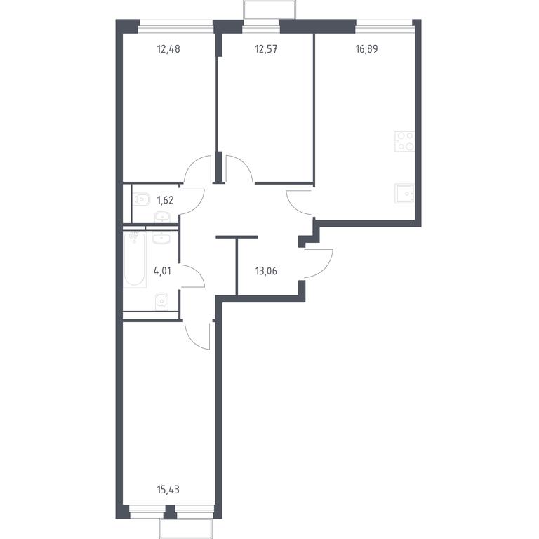 2-BD Apartment Sale, 76.17 sq. m. at Kvartal Strogino, zhiloy kompleks Kvartal Strogino, Krasnogorsk, Moscow Region, Russia #1