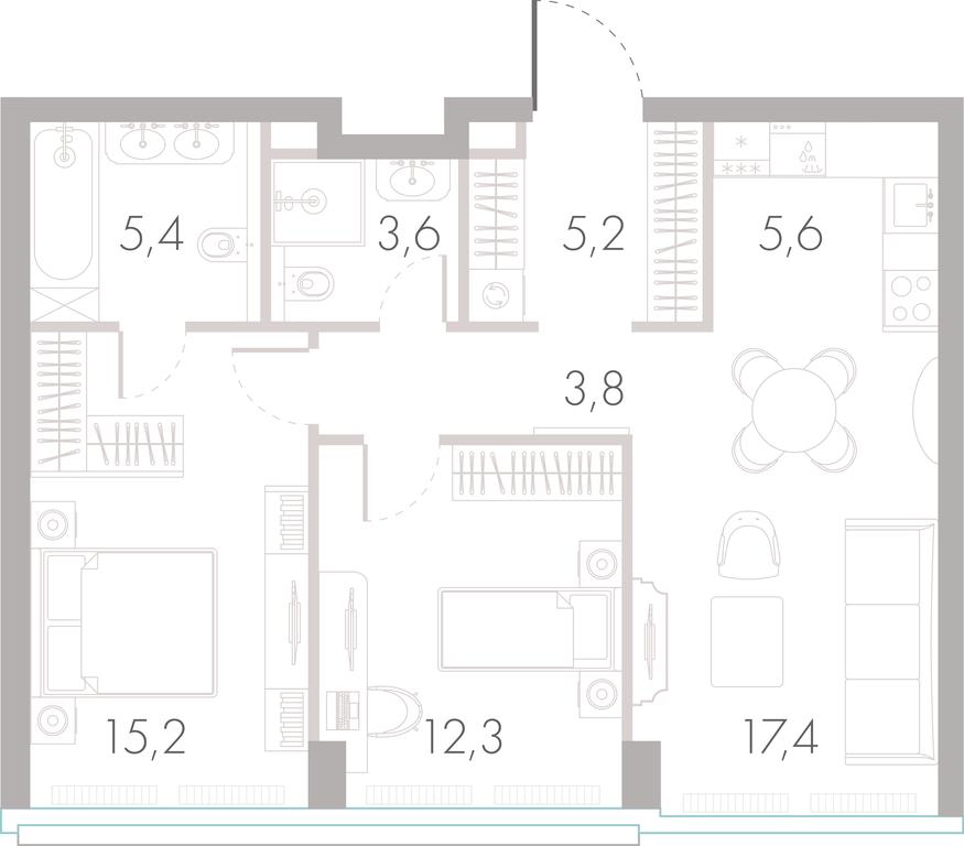2-BD Apartment Sale, 67.7平方米 at River Park Towers, Kutuzovsky Drive, 16с1, Moscow, Russia #1
