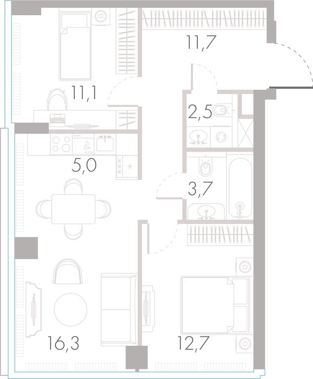 2-BD Apartment Sale, 62.1 sq. m. at River Park Towers, Kutuzovsky Drive, 16с1, Moscow, Russia #1