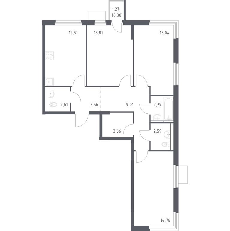 2-BD Apartment Sale, 78.74 sq. m. at Mytishchi Park, Silikatnaya ulitsa, 41к3, Mytischi, Moscow Region, Russia #1