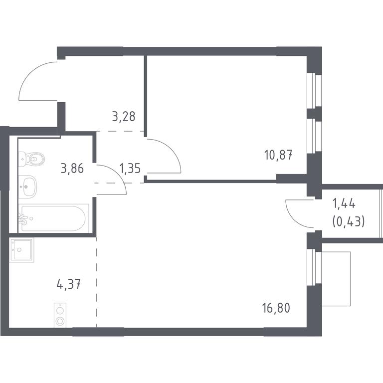 Apartment Sale, 40.96平方米 at Mytishchi Park, Silikatnaya ulitsa, 41к3, Mytischi, Moscow Region, Russia #1