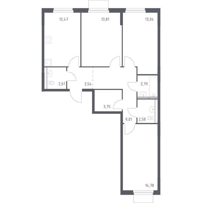 2-BD Apartment Sale, 78.38 sq. m. at Mytishchi Park, Silikatnaya ulitsa, 41к3, Mytischi, Moscow Region, Russia #1 2-BD Apartment Sale, 78.38 sq. m. at Mytishchi Park, Silikatnaya ulitsa, 41к3, Mytischi, Moscow Region, Russia #1