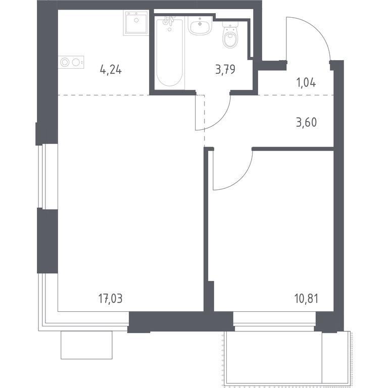 Apartment Sale, 40.51平方米 at Pribrezhnyi Park, Pribrezhniy Park Residential Complex, Village of Yam, Domodedovo City District, Moscow Region, Russia #1