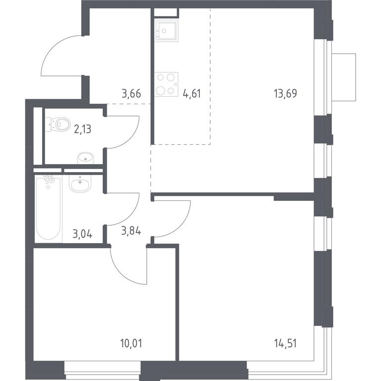 1-BD Apartment Sale, 55.49 sq. m. at Pribrezhnyi Park, Pribrezhniy Park Residential Complex, Village of Yam, Domodedovo City District, Moscow Region, Russia #1