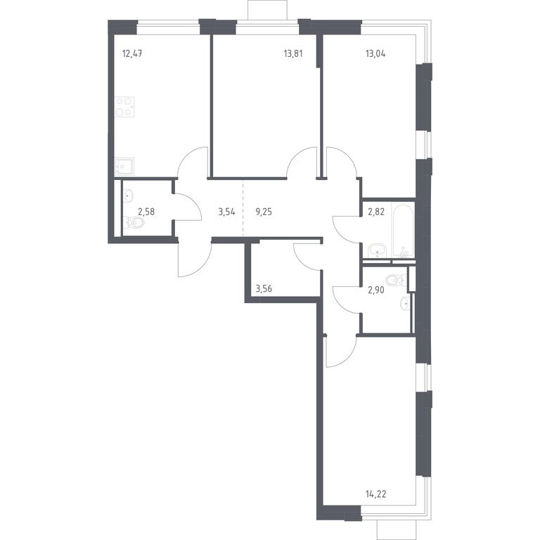 2-BD Apartment Sale, 78.19 sq. m. at Pribrezhnyi Park, Pribrezhniy Park Residential Complex, Village of Yam, Domodedovo City District, Moscow Region, Russia #1