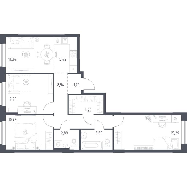 2-BD Apartment Sale, 76.85 sq. m. at Novoe Vidnoe, Kalinovka Village, Leninskiy City District, Moscow Region, Russia #2