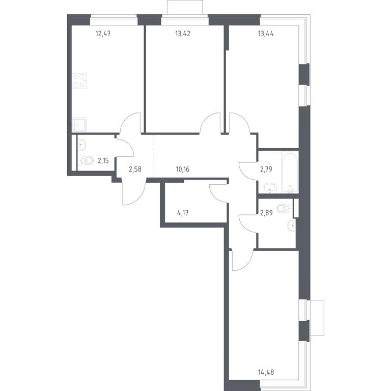 2-BD Apartment Sale, 78.55 sq. m. at Novoe Vidnoe, Kalinovka Village, Leninskiy City District, Moscow Region, Russia #1