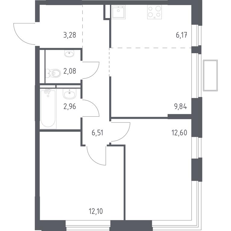 1-BD Apartment Sale, 55.54 sq. m. at Novoe Vidnoe, Kalinovka Village, Leninskiy City District, Moscow Region, Russia #1