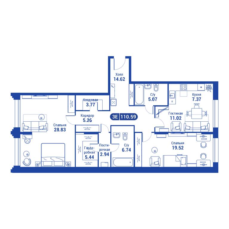 2-BD Apartment Sale, 109.9 sq. m. at iLove, улица Бочкова, 11А, Москва, Россия #2