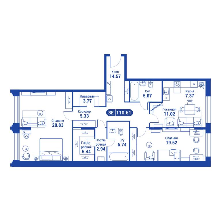 2-BD Apartment Sale, 109.6 sq. m. at iLove, улица Бочкова, 11А, Москва, Россия #2