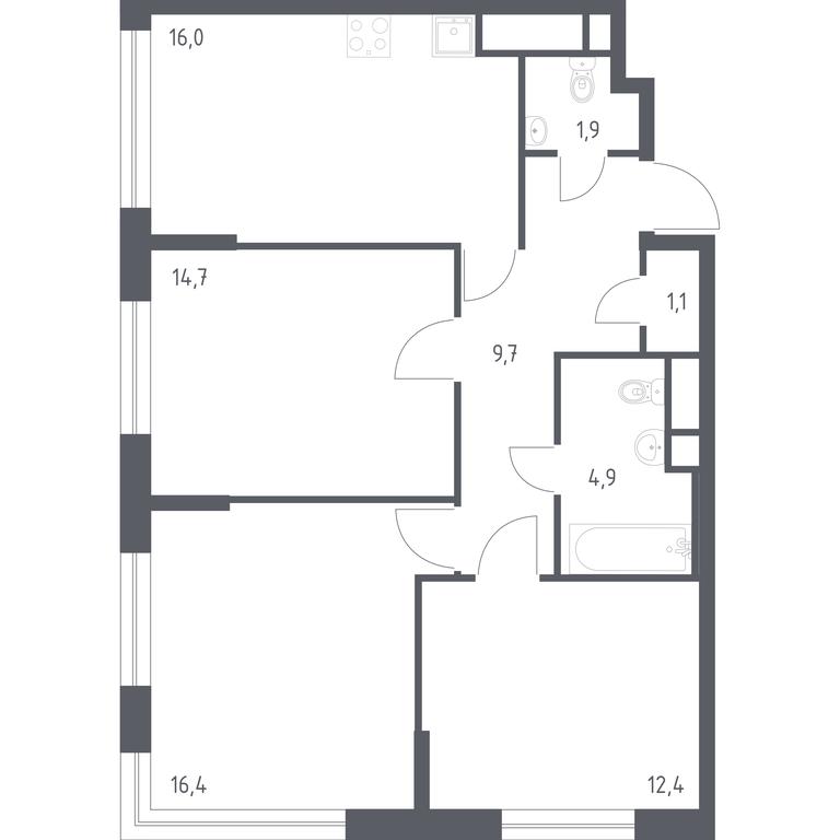 2-BD Apartment Sale, 77.3 sq. m. at Veresk, 3rd Khoroshyovskaya Street, вл19с3к1, Moscow, Russia #1