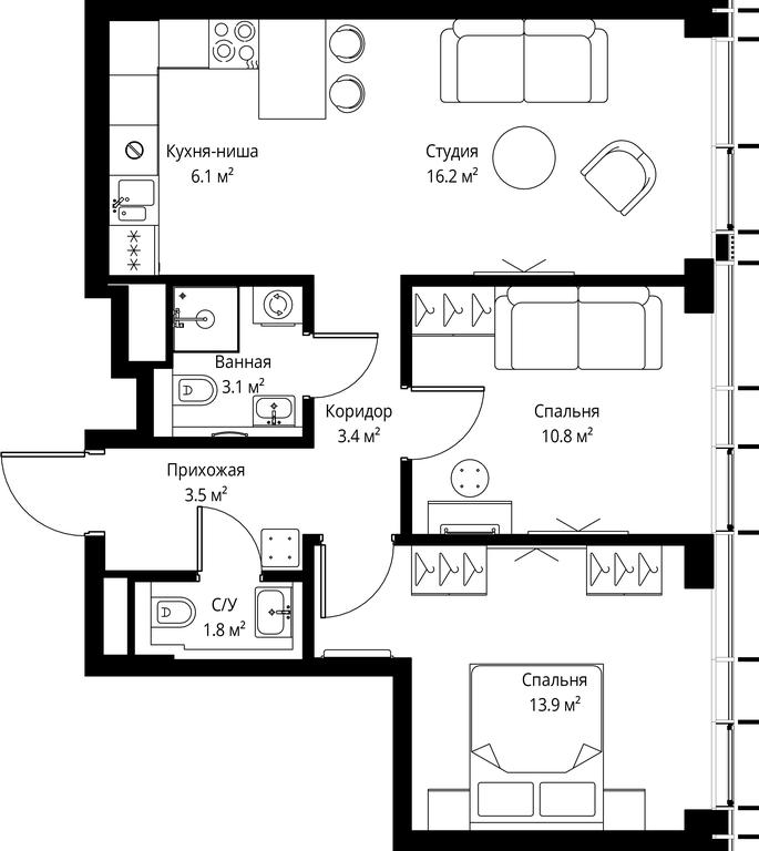 2-BD Apartment Sale, 58.8 sq. m. at Symphony 34, 2nd Khutorskaya Street, 38А, Moscow, Russia #2 2-BD Apartment Sale, 58.8 sq. m. at Symphony 34, 2nd Khutorskaya Street, 38А, Moscow, Russia #2