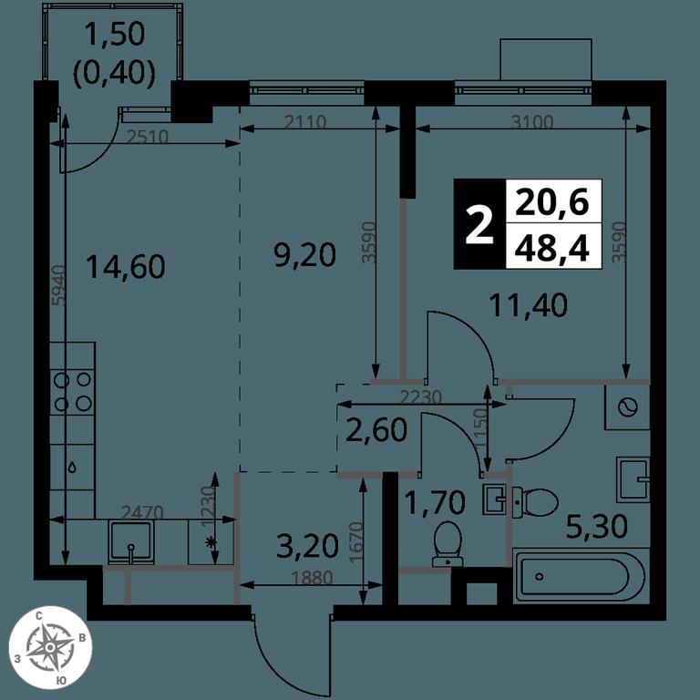 2-BD Apartment Sale, 48.4 sq. m. at 1 Himkinskij, zhiloy kompleks 1-y Khimkinskiy, kvartal Mezhdunarodny, mikrorayon Klyazma-Starbeyevo, Khimki, Moscow Region, Russia #2 2-BD Apartment Sale, 48.4 sq. m. at 1 Himkinskij, zhiloy kompleks 1-y Khimkinskiy, kvartal Mezhdunarodny, mikrorayon Klyazma-Starbeyevo, Khimki, Moscow Region, Russia #2