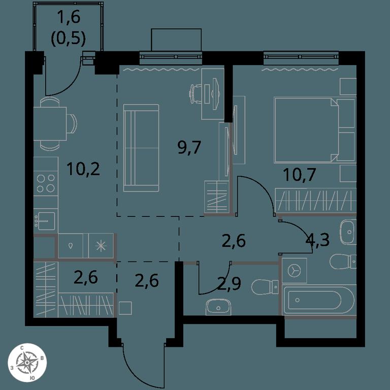 2-BD Apartment Sale, 46.1平方米 at 1 Himkinskij, zhiloy kompleks 1-y Khimkinskiy, kvartal Mezhdunarodny, mikrorayon Klyazma-Starbeyevo, Khimki, Moscow Region, Russia #1
