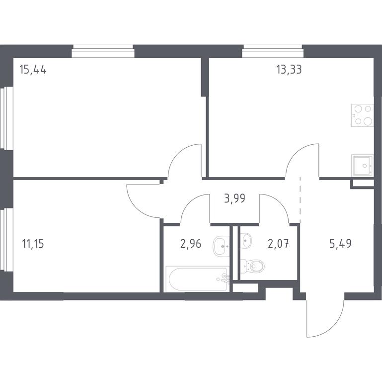 1-BD Apartment Sale, 54.43 sq. m. at Mytishchi Park, Silikatnaya ulitsa, 41к3, Mytischi, Moscow Region, Russia #1