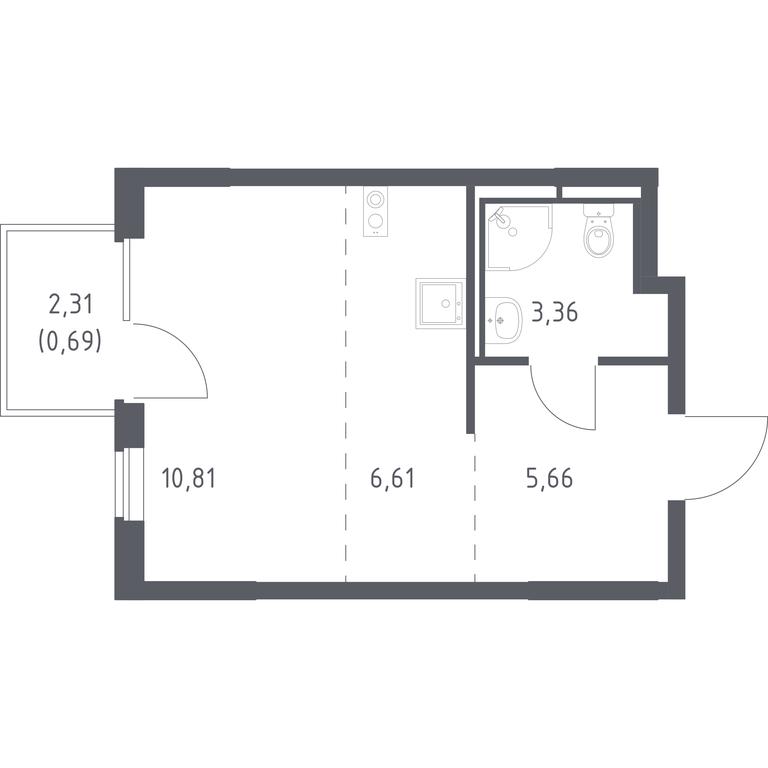 Apartment Sale, 27.13平方米 at Mytishchi Park, Silikatnaya ulitsa, 41к3, Mytischi, Moscow Region, Russia #1