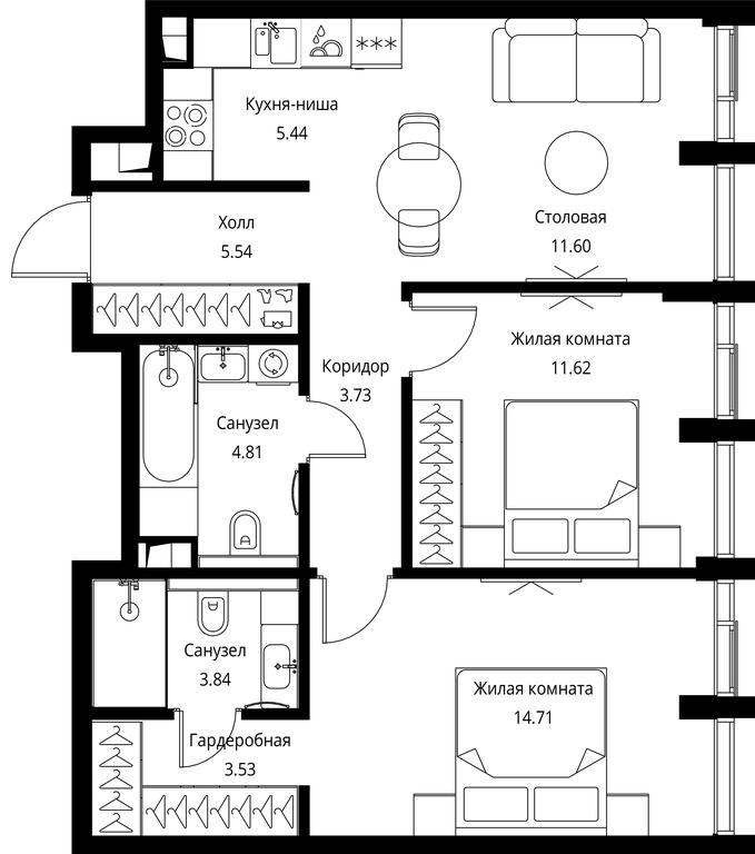 2-BD Apartment Sale, 64.82平方米 at City Bay, Volokolamskoye Highway, 95с3, Moscow, Russia #1