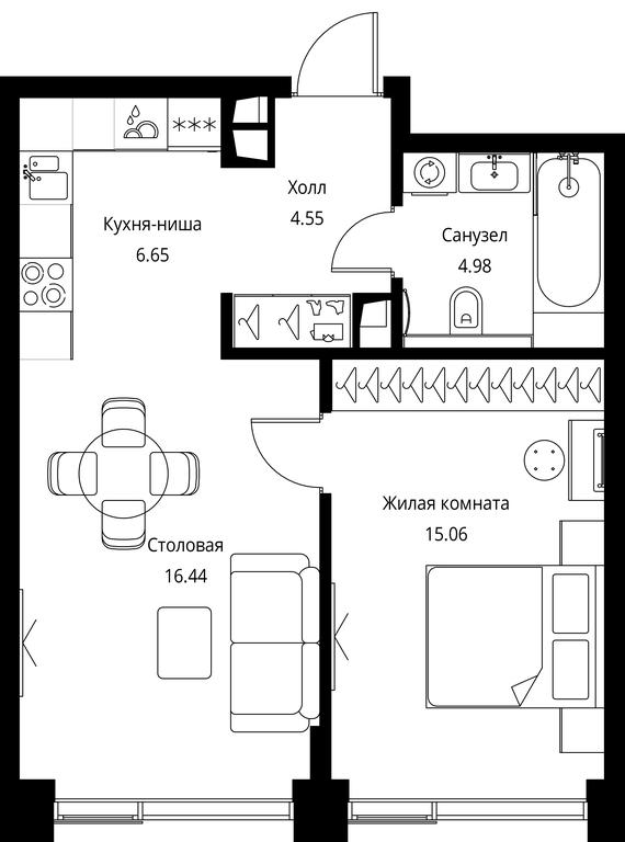1-BD Apartment Sale, 47.68平方米 at City Bay, Volokolamskoye Highway, 95с3, Moscow, Russia #1