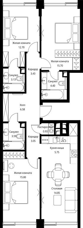 3-BD Apartment Sale, 89.9 sq. m. at City Bay, Volokolamskoye Highway, 95с3, Moscow, Russia #1