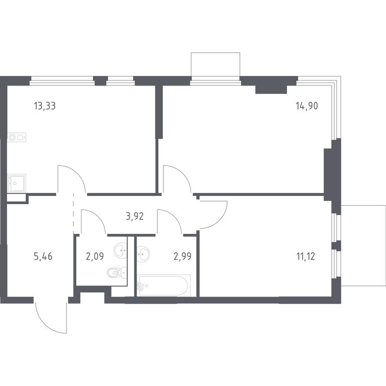 1-BD Apartment Sale, 53.81 sq. m. at Prigorod Lesnoe, Molodyozhny bulvar, 6, derevnya Misaylovo, Leninskiy City District, Moscow Region, Russia #1