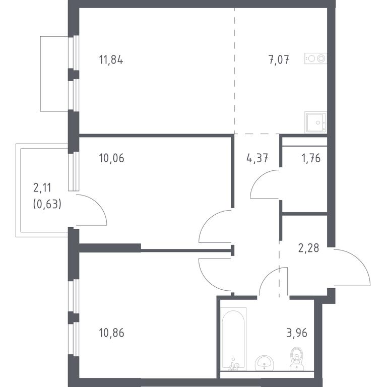 1-BD Apartment Sale, 52.83平方米 at Prigorod Lesnoe, Molodyozhny bulvar, 6, derevnya Misaylovo, Leninskiy City District, Moscow Region, Russia #1