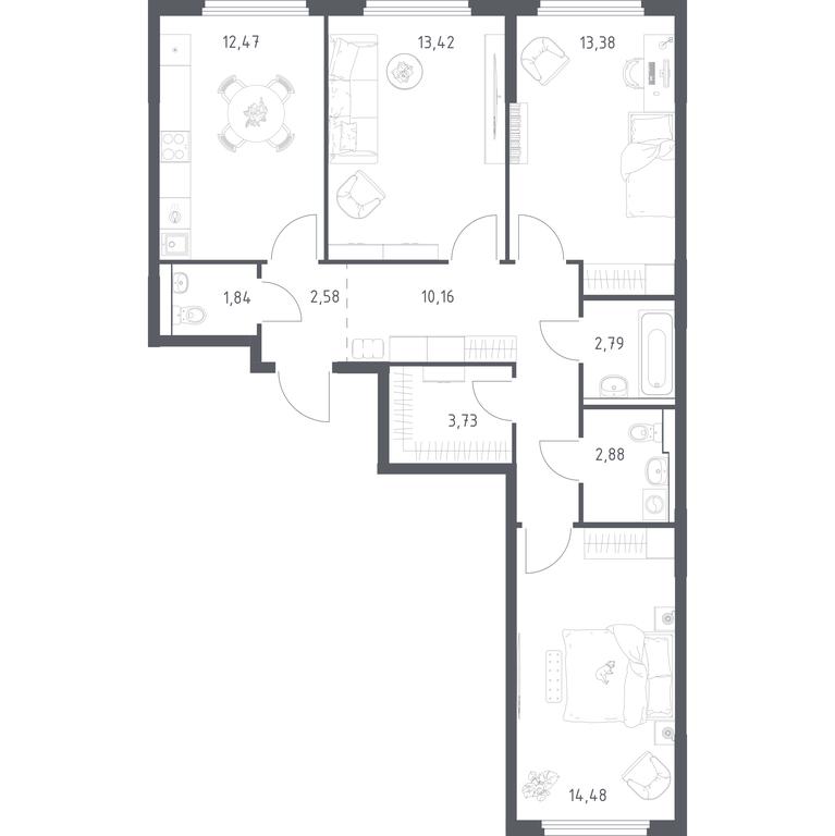 2-BD Apartment Sale, 77.73 sq. m. at Prigorod Lesnoe, Molodyozhny bulvar, 6, derevnya Misaylovo, Leninskiy City District, Moscow Region, Russia #2