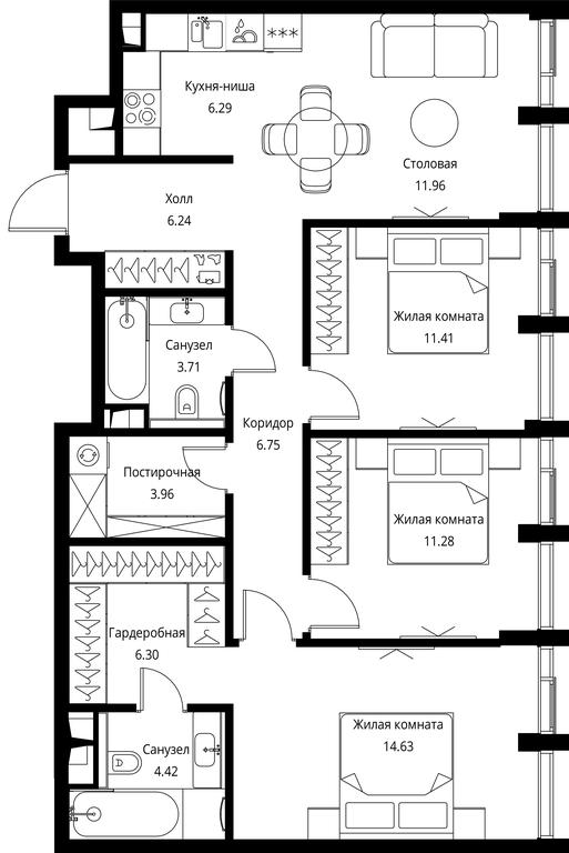 3-BD Apartment Sale, 86.95 sq. m. at City Bay, Volokolamskoye Highway, 95с3, Moscow, Russia #1