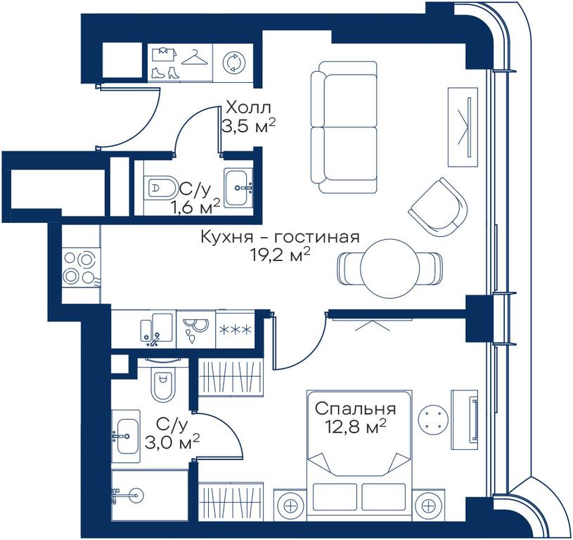 1-BD Apartment Sale, 39.42 sq. m. at City Bay, Volokolamskoye Highway, 95с3, Moscow, Russia #1