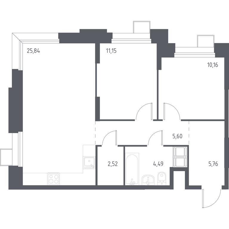1-BD Apartment Sale, 65.37 sq. m. at Troparevo Park, Kiyevskoye shosse, 21-y kilometr, 3с4, Mosrentgen Settlement, Moscow, Russia #1