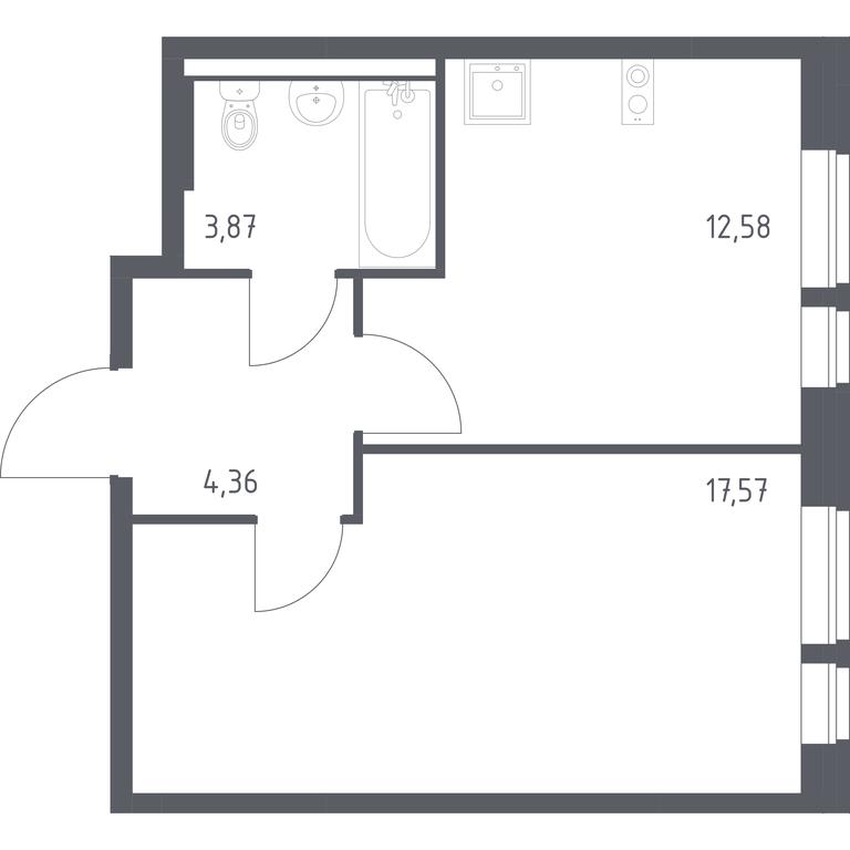 Apartment Sale, 38.38平方米 at Kvartal Aviatorov, ulitsa Koldunova, Aviatorov Microdistrict, Balashikha, Moscow Region, Russia #1