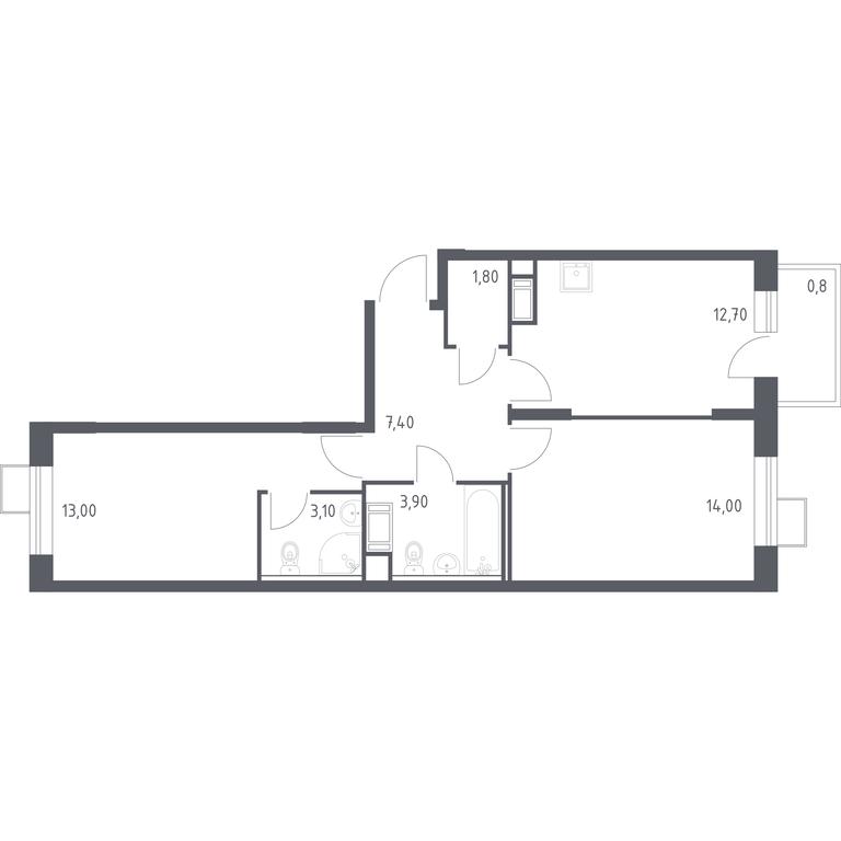 1-BD Apartment Sale, 56.7平方米 at Tsvetochnye Poliany, kvartal № 23, Filimonkovskoye Municipal Formation, Moscow, Russia #1