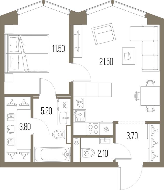1-BD Apartment Sale, 47.8平方米 at Severny Port, Leningradskoye Highway, Moscow, Russia #1