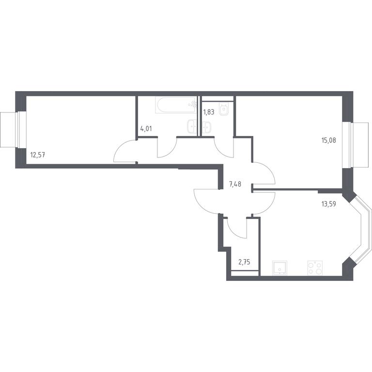 1-BD Apartment Sale, 57.31 sq. m. at Kvartal Domashnij, Donetskaya Street, 30с11, Moscow, Russia #1 1-BD Apartment Sale, 57.31 sq. m. at Kvartal Domashnij, Donetskaya Street, 30с11, Moscow, Russia #1